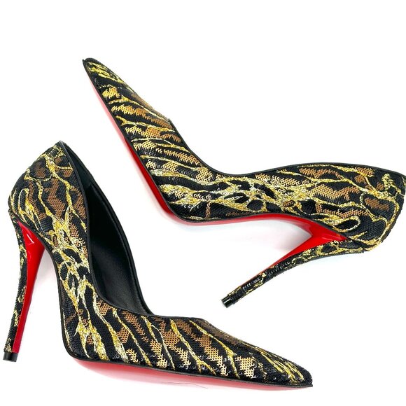 Christian Louboutin MISS Z OCELOT 100 Sequin Leopard Heels Pumps Shoes
